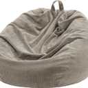 Nobildonna 3 ft Bean Bag Chair Cover (No Filler) 35"43" Large Stuffed Animal Storage Bean Bag Washable Big Beanbag Chair Cover Premium Corduroy Bean Bag Cover for Adults,Kids,Khaki Gray 300L (Large(Cover Only))