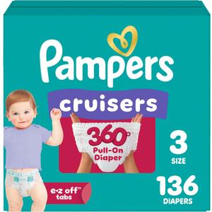 Pampers Diapers - Cruisers 360 - Size 3, 136 Count, up to 100% Leakproof Pull-On Diaper for Active Babies