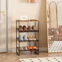 Garden 4 you Shoe Rack for Closet Narrow 4 Tiers, Small Shoe Rack with Brown Wooden Tabletop, Adjustable Metal Shoe Shelf for Closet Entryway Hallway Living Room