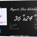 VEVOR Magnetic Glass Whiteboard, Dry Erase Board 36"x24", Wall-Mounted Large White Glassboard Frameless, with Marker Tray, an Eraser and 2 Markers, Black