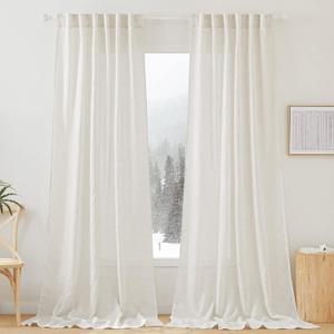 RYB HOME Semi Sheer Curtains 102 inches Long, Back Tab Light Filtration Half Privacy Window Curtains & Drapes for Bedroom Living Room, Linen, W 52 x L 102 inches, 2 Panels Set