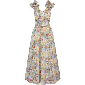 GRACE KARIN 2025 Women's Summer Floral Print Dress Sleeveless Casual Flowy Sundress A Line Ruffle Wedding Guest Outfit (Yellow, XXL)
