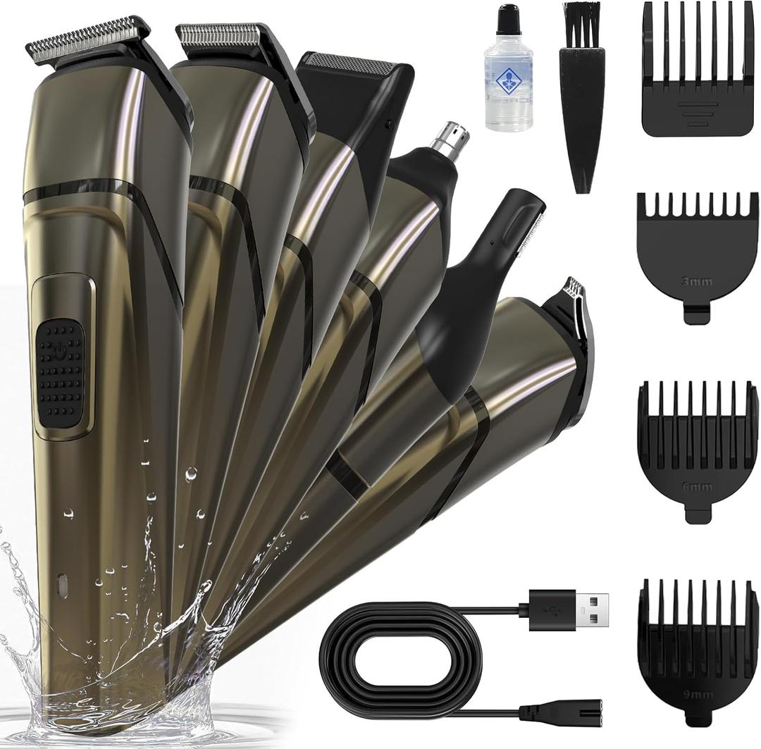 Body Hair Trimmer for Men Electric Groin Hair Trimmer Cordless Beard Trimming Kit with Standing Charging Dock USB Rechargeable, for Mustache Body Facial Nose Ear Hair Cutting with LED Light