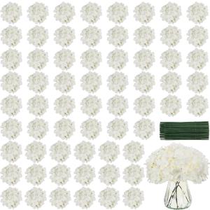 Artificial Hydrangea Flowers Bulk 40PCS with Stems Full Fluffy Silk Hydrangea Heads for DIY Floral Arrangements Home Decor Table Centerpieces Small Wedding Bouquets Party Decorations (Ivory(no Accessories))