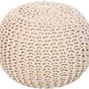 REDEARTH Round Pouf Ottoman - Cable Knitted Boho Poof - Home Dcor Cord Pouffe Handmade Circular Footrest for Living Room - Bedroom - Kids Bedroom - 100% Cotton Pouf (18" x 18" x 14") - Ivory (Natural)