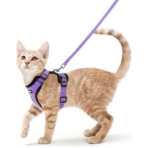 Rabbitgoo Cat Harness and Leash for Walking, Escape Proof Soft Adjustable Vest Harnesses for Cats, Easy Control Breathable Reflective Strips Jacket, Light Purple, S