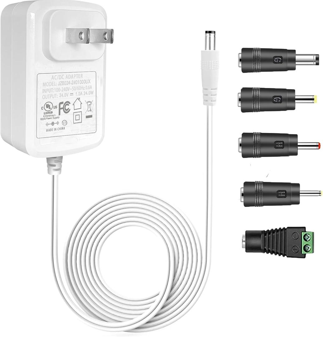 Gonine DC 24V 1A Power Supply Adapter White, 100-240V AC to DC 24 Volts Power Cord, fit for 24Vdc 1000mA 500mA 0.1-1A Led Strip Light and More (Not Battery Charger).