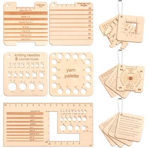 Eersida 15 Pcs Knitting Needle Gauge and Rulers Crochet Tools Knitting Accessories Wooden Yarn Gauge Tools with Chain Crochet Needle Rulers Yarn Measuring Tools