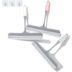 3pcs mini Squeegee Shower Squeegee for Glass Doors, with 3 Adhesive Hooks, Squeegee for Shower Glass Window Cleaning Squeegee Glass Shower Door for Car Window Wiper Mirror Windshield (Intermediate Version)