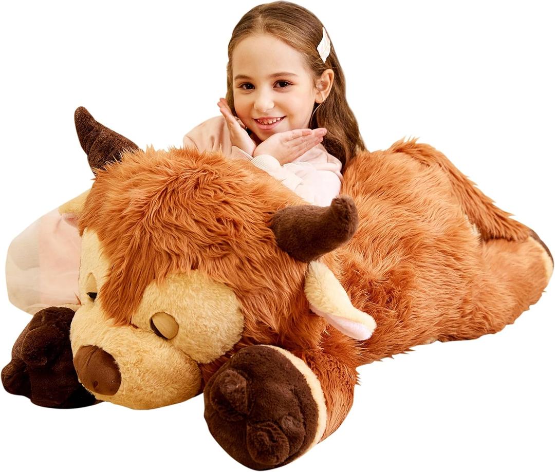 IKASA Giant Scottish Highland Cow Stuffed Animal Plush Toy,Large Big Jumbo Soft Toys,33" Huge Size Cute Fluffy Fat Plushie,Gifts for Kids