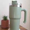 30 oz Tumbler with Handle | Stainless Steel Insulated Tumblers with Lids and Straw | Insulated Travel Mug Iced Coffee Cup | Keeps Cold for 34 Hours | Dishwasher Safe, BPA Free | Sage Green