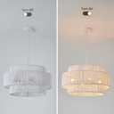 4-Light Large White Rattan Chandeliers, 22.8in Boho Coastal Pendant Lights, Woven Hemp Rope Hanging Ceiling Lights, 3-Tier Wicker Lighting Fixture for Kitchen Island, Dining Room, Living Room