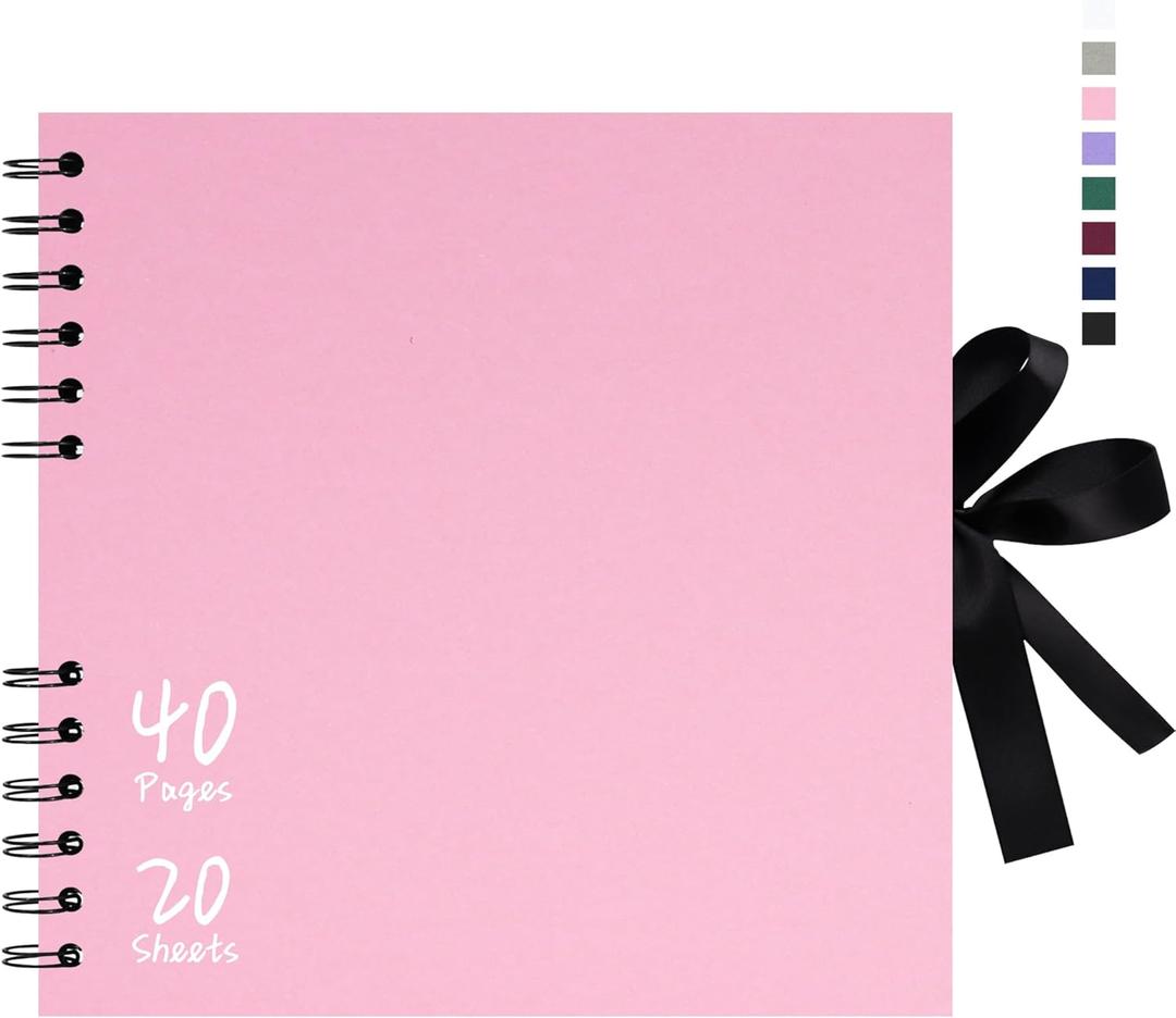 Vienrose 8x8 Inch Scrapbook Album, Small Photo Album DIY Scrapbook Black Thick Kraft Paper Memory Book, Scrap Book Photo Albums for Couple Baby Wedding Family (Pink)