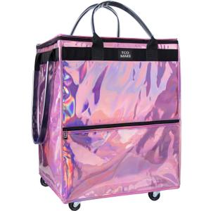 Large Phantom Pink Reusable Grocery Bag on Wheels, Folding Rolling Tote