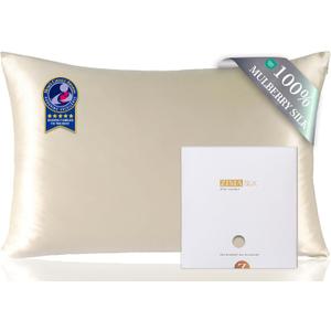 ZIMASILK 100% Pure Mulberry Silk Pillowcase for Hair and Skin Health,Soft and Smooth,Both Sides Premium Grade 6A Silk,600 Thread Count,with Hidden Zipper,1pc(Standard 20''x26'',Beige)