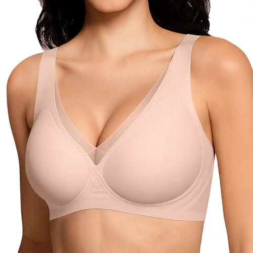 EasyBunny 2 Pack Wireless Jelly Bras for Women No Underwire Seamless Push Up Comfortable Tshirt Bralettes Everyday Bra(Mauve Nude & Black, Medium)