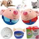 2PCSInteractive Dog Toys,Active Moving Pet Plush Toy with Recording & Music Modes,Jumping Squeaky Song shaking Interactive Dog Ball,Dog Toys to Keep Them Busy,Replaceable Coat (Blue Pig + Red Pig)