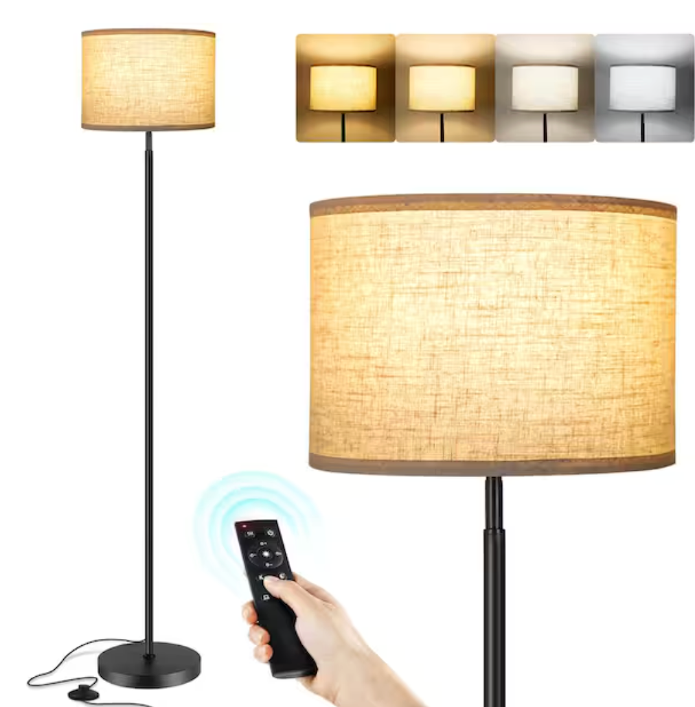 63 in. Traditional Black Metal Dimmable Standard Floor Lamp with Footswitch and Remote Control