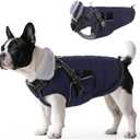 Queenmore Winter Dog Jackets for Medium Dogs with Harness Built-in, Waterproof Puffer Jacket for Snow/Cold Weather, Pet Warm Coat for Doggie Boy/Girl - Fleece Lining Reflective Easy-on, Navy M