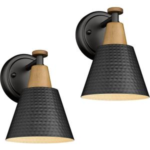 FEMILA Wall Sconces Set of 2, 1-Light Matte Black Bathroom Light Fixtures, Modern Single Vanity Light Wall Lamp with Hammered Metal Shade, 4FG59B-2 BK