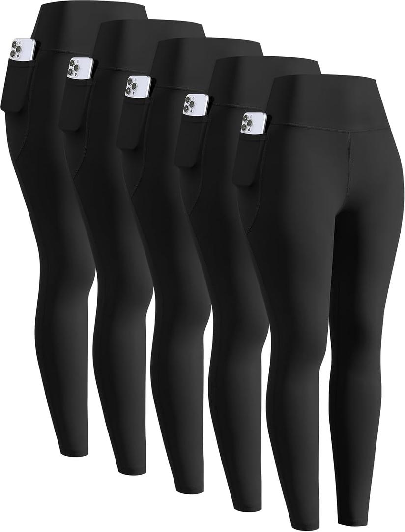 5 Pack Girls' Athletic Leggings, High Waist Leggings for Girls with Pockets, Kids Workout Yoga Pants for Athletic (Medium)