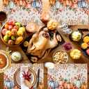 Fall Pumpkins Placemats Set of 4 Thanksgiving Orange Blue Green Leaves Linen Texture Washable Place Mats Non-Slip Heat Insulation Cotton Blend Table Mats for Kitchen Dining Party Decoration, 13"x19" (Sandy Brown Pumpkin)
