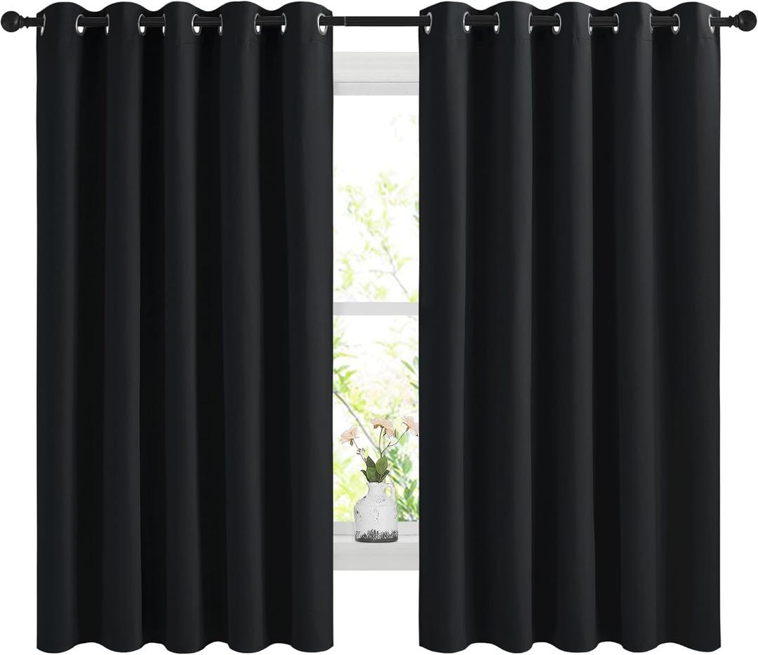 NICETOWN Blackout Curtains Panels for Bedroom, 2 Panels, 66 x 60 Inch, Black, 3 Pass Microfiber Noise Reducing Thermal Insulated Solid Ring Top Blackout Window Drapes