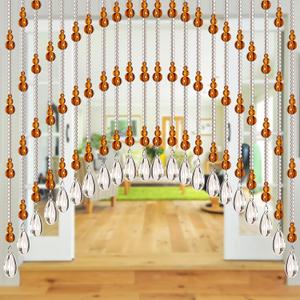 Crystal Beaded Door Curtain Self-Adhesive, String Beads for Doorways, Hippie Window Closet Way Hangings (Yellow, 25 Strings)
