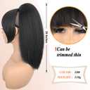 Ponytail Extension with Bangs for Black Women Yaki Straight Drawstring Ponytail with Bangs for Women Synthetic Hairpieces 16 inch Clip in Ponytail Extension for Daily Use(Natural Black)