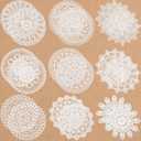 Mimorou 18 Pieces 12 Inch Lace Doilies for Tables Crochet Doilies Vintage Cotton Lace Coasters Handmade Round Placemats Rustic Table Decor for Kitchen Dining Room Wedding Cup Vase Decoration