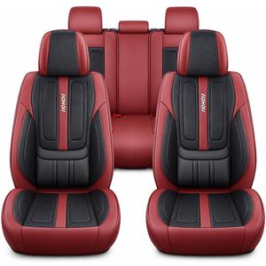 PU Leather Car Seat Covers, Universal Front 2 or Full 5 Seat Set, Waterproof Seat Protectors Easy Installation for Cars Trucks SUVs (Red, Full Set)