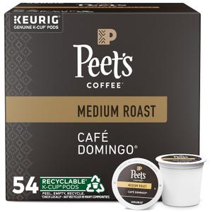 Peet's Coffee, Medium Roast Keurig K-Cup Pods - Caf Domingo 54 Count (1 Box of 54 Pods)  Expired-06/22/2025