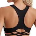 Aoysky Womens Racerback Criss Cross Sports Bras V Neck Padded Low Impact Wireless Workout Athletic Yoga Crop Tops, Black, M