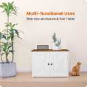 Dwanton Litter Box Enclosure, Cat Litter Box Furniture Hidden, Reversible Entrance Can Be on Left or Right Side, Wooden Cat Washroom Indoor, White and Warm Brown, 27.6 Inches