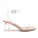 Cape Robbin Wisdom Clear Chunky Block Low Heels for Women, Transparent Strappy Open Toe Shoes Heels for Women - Nude, Size 10