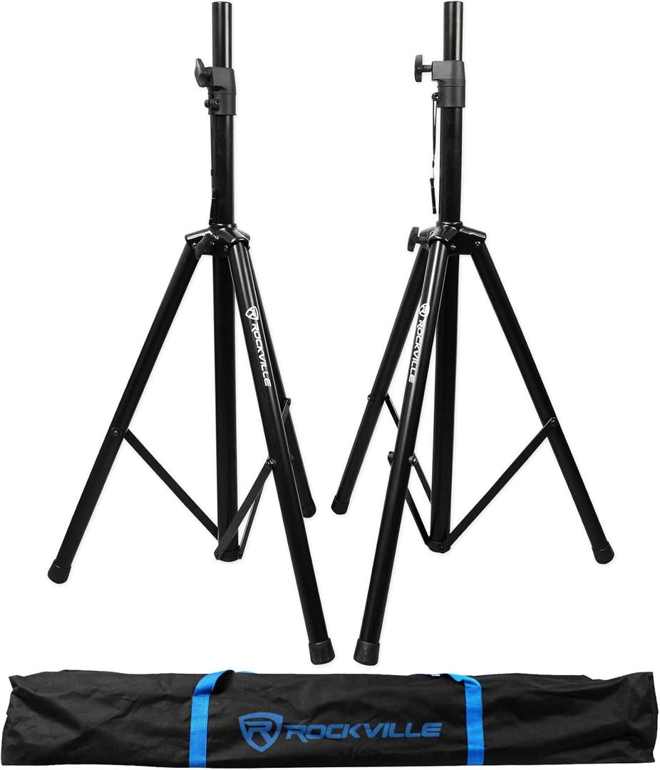Rockville RVSS2 Pair Adjustable Tripod DJ PA Speaker Stands (2), Sturdy Steel Construction, Lightweight, Carrying Case Included, Perfect for DJs and Live Events