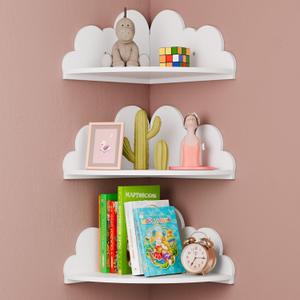 Cloud Floating Corner Shelves - Set of 3 Cloud Corner Wall Shelves for Kids Room, White Floating Shelf Nursery Wall Deor, Small Cute Clouds Dispaly Shelf for Toys, Plants & Storage.