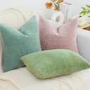 decorUhome Chenille Blush Pink Summer Throw Pillow Covers 20x20 Inch Set of 2, Decorative Soft Couch Pillow Covers Solid Dyed Accent Farmhouse Neutral Square Pillow Cases for Sofa