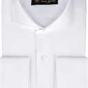 Men's French Cuff Dress Shirts with Cutaway Collar | Cufflinks Included | Luxe Long Sleeve Button-Up Shirt for Men (Medium, Herringbone White)