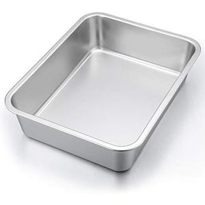 P&P CHEF Lasagna Pan, Rectangular Cake Pan Roaster Pasta Baking Cookie Sheet Pans Stainless Steel, Heavy Duty & Durable, Oven & Dishwasher Safe, 14x11x2.5