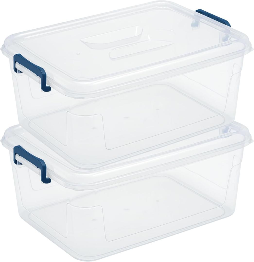 Tribello Plastic Storage Bins with Lids, Clear Stackable Storage Containers - 16 Qt - 2 Pack