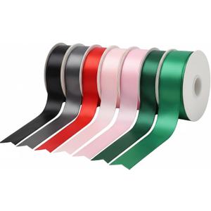 7 Colors Rainbow Ribbon Solid Color Assortment, 22m Each Double Face Satin Ribbon for Gift Wrapping, Colored Ribbons Bulk for Wedding/Hair Bows/DIY Crafts/Holiday/Wreath/Balloon/Bouquet (#7C)
