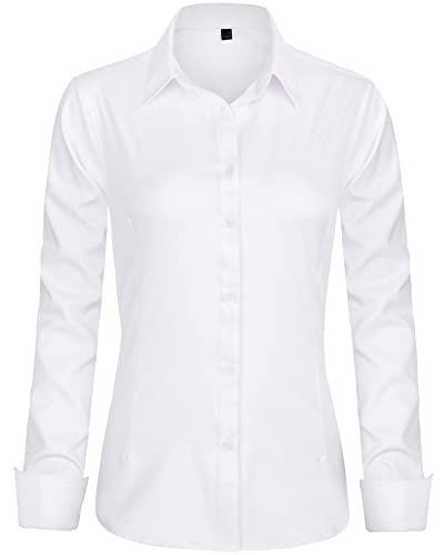J.VER Womens Dress Shirts Long Sleeve Button Down Shirts Wrinkle-Free Stretch Regular Fit Solid Work Blouse White Small