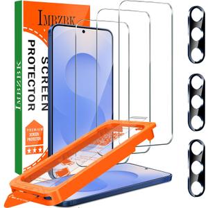 IMBZBK [Auto-Dust Removal] 3 Pack Screen Protector for Samsung Galaxy S25 [6.2 INCH] Accessories, Case Friendly Film, Military Grade Shatterproof Tempered Glass 3 Camera Lens Protector