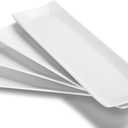 DOWAN 14" Sushi Plate Set of 4 - Long Rectangle Plates and Cracker Trays for Serving - White Ceramic Platters for Party and Entertaining - Dishwasher & Oven Safe