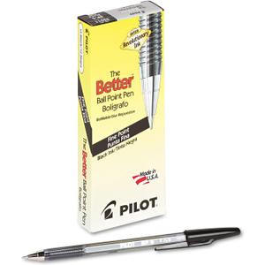 Pilot The Better Ball Point Pen, Refillable & Retractable Ballpoint Pens, Fine Point 0.7mm, Black Ink, 12-Pack