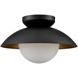 CLAXY Nautical Farmhouse Flush Mount Ceiling Light with Milky White Glass Globe Ceiling Light Fixture Matte Black Finish