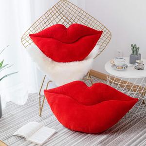 AELS 3D Large Lips Throw Pillows Smooth Soft Velvet Decorative Throw Pillows Love Pillows Cute Pillow Set of 2 for Couch Sofa Bed Living Room Bedroom, Red