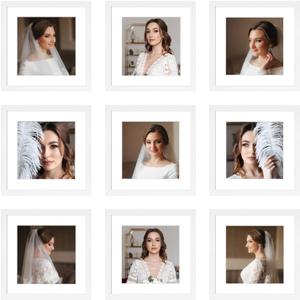 10x10 Picture Frame Set of 9, Display Pictures 8x8 with Mat or 10x10 without Mat, Multi Collage Gallery Square Photo Frames for Wall or Tabletop, White