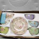 BTaT- Floral Tea Cups and Saucers Set of 6 (7 oz), Porcelain Tea Cups Set of 6, Pastel Bloom Design with Gold Trim, Dishwasher & Freezer Safe